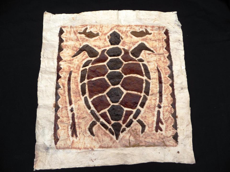 A traditional Papua New Guinean tapa cloth with geometric patterns